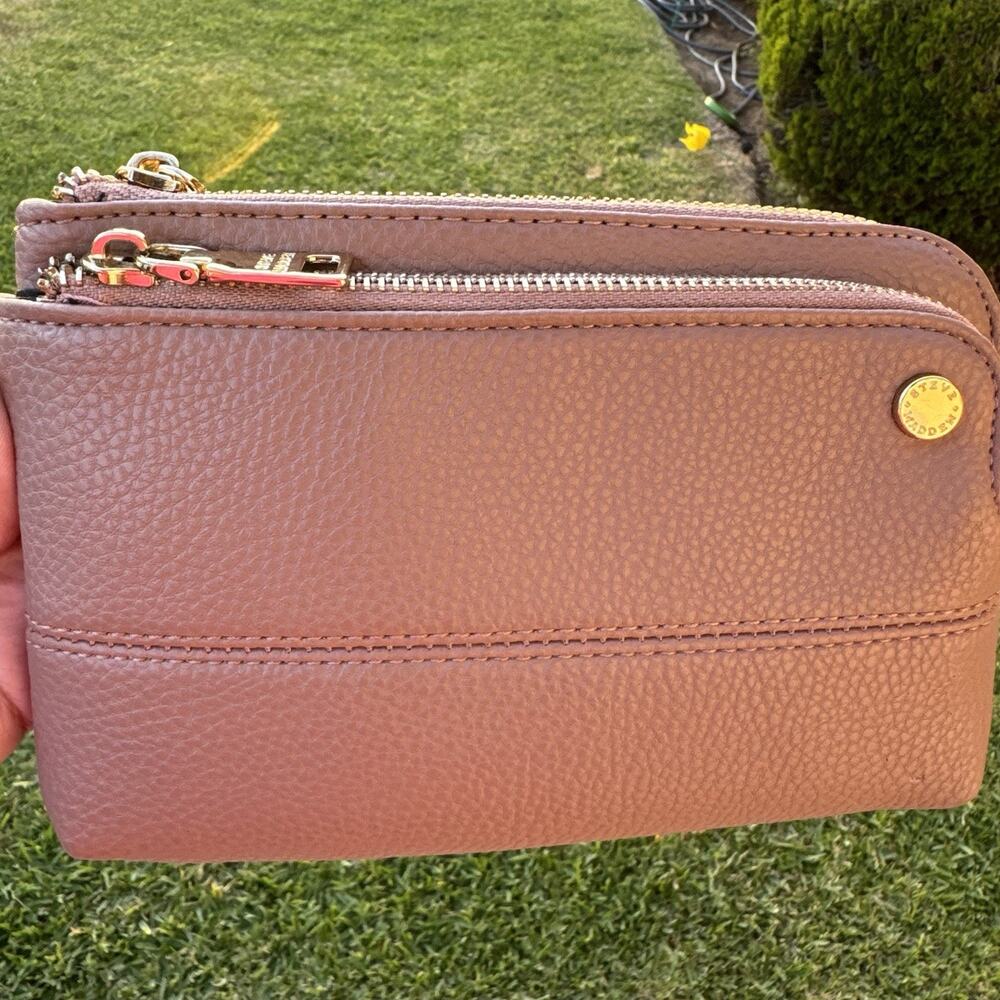 Steve Madden Double-Zip Wristlet Wallet Taupe Mocha Blush Pebbled Faux Leather